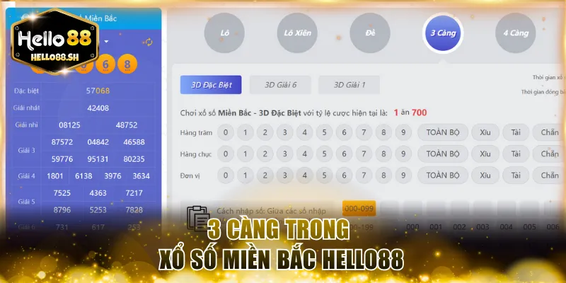3 càng trong xổ số miền Bắc HELLO88