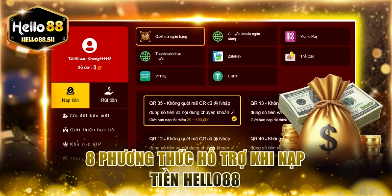 8 phương thức hỗ trợ khi nạp tiền HELLO88