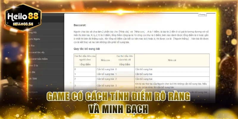 Baccarat HELLO88 có cách tính điểm rõ ràng và minh bạch 