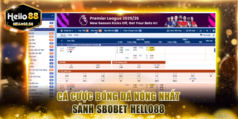 Cá cược bóng đá nóng nhất sảnh Sbobet HELLO88