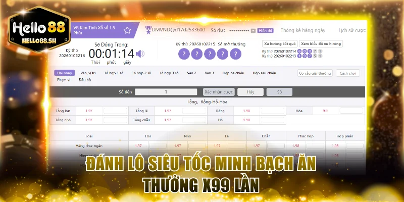 Đánh lô siêu tốc minh bạch ăn thưởng x99 lần